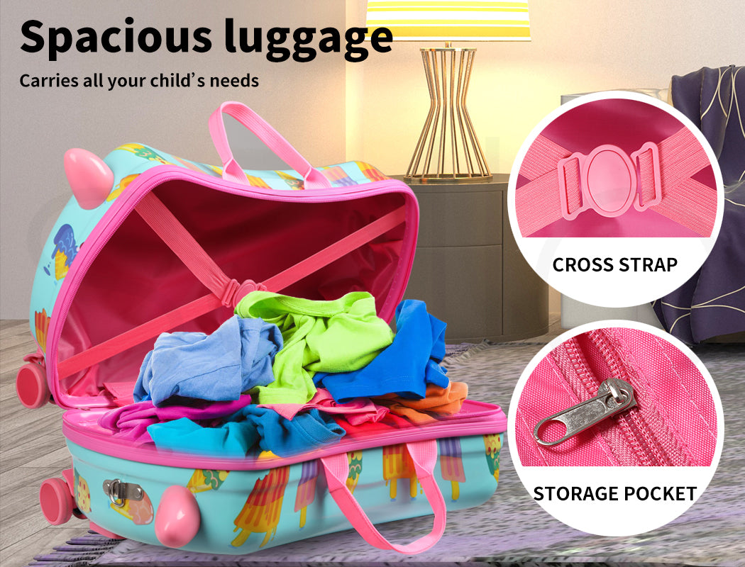 Dekko Kids Ride On Suitcase Children Travel Luggage Carry Bag Trolley Ice Cream
