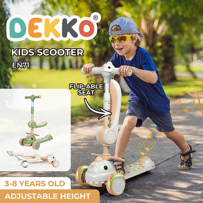 Dekko Kids Scooter Foldable Flip-able Seat Adjustable Height LED Light Music
