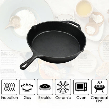 Toque Frying Pan Non Stick Cast Iron 30cm Steak Skillet Round BBQ Grill Camping