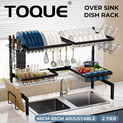 Toque Over Sink Dish Drying Rack 2 Tier Adjustable Drainer Rack Space Saving