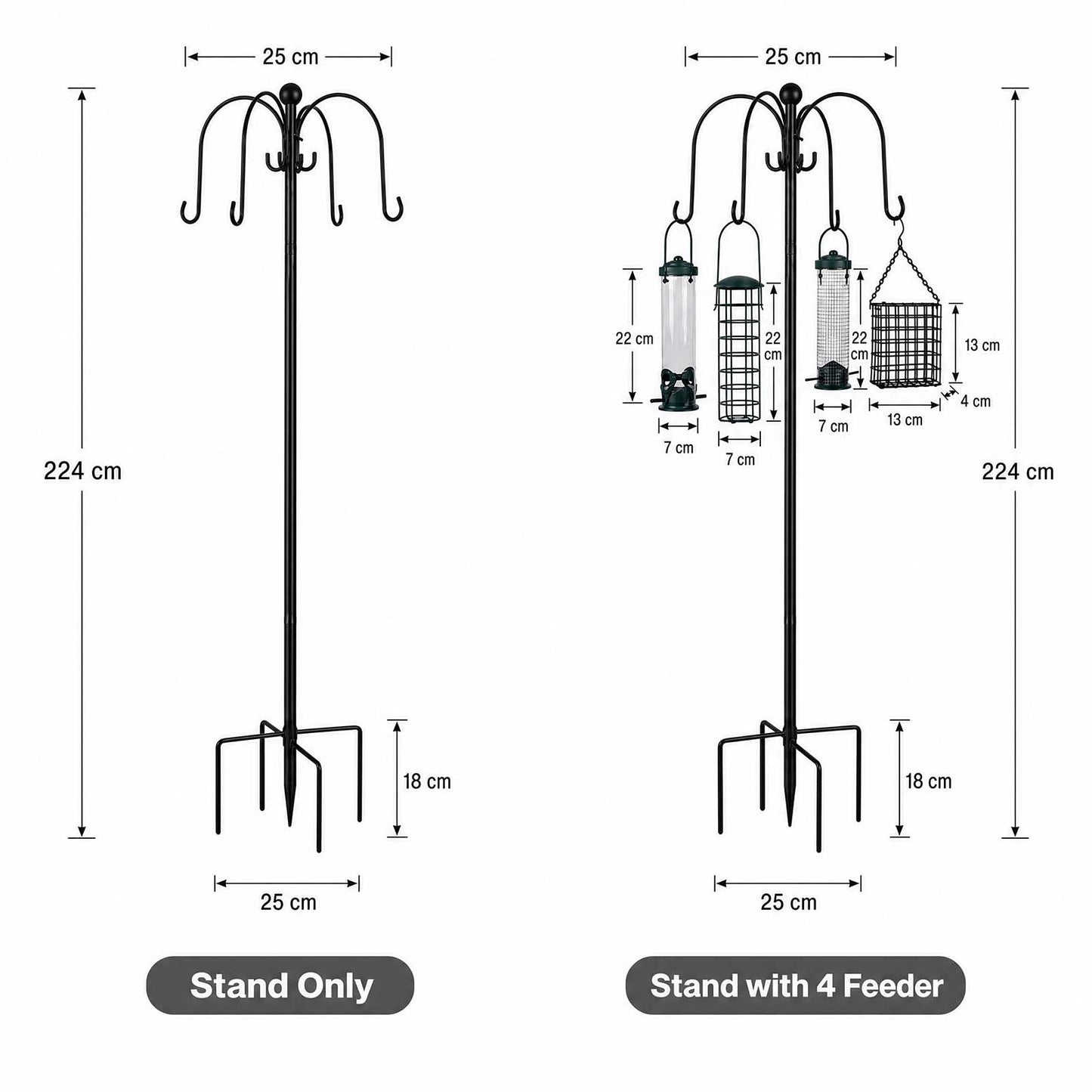 TOQUE Complete Bird Feeding Station Outdoor Garden Wild Birds Feeder 4 Feeders