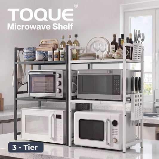 TOQUE 3 Tier Expandable Rack Stand Kitchen Storage Holder Microwave Oven Shelf