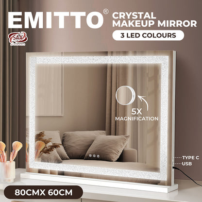 Emitto Tabletop Touch Crystal Vanity Mirror Makeup USB LED 80x62cm Large