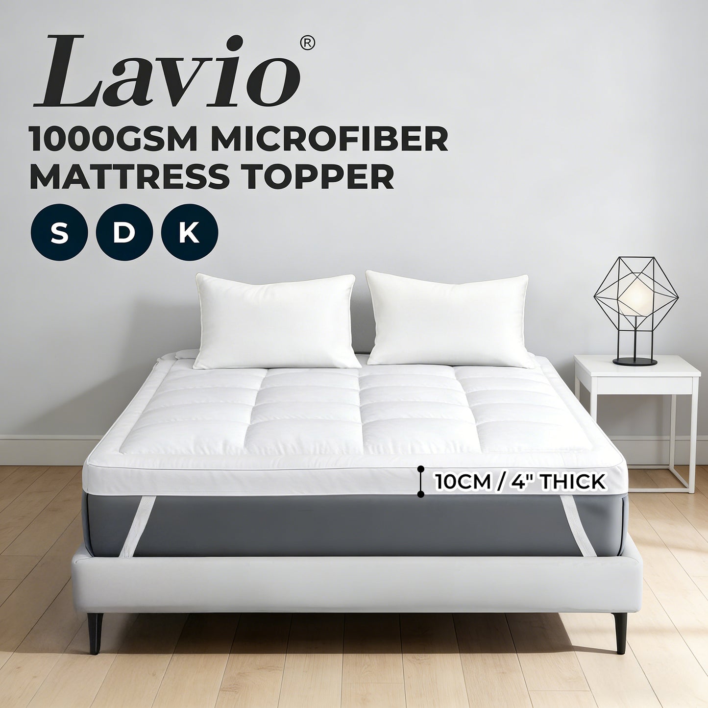 Lavio Thick Mattress Topper Single Double King 10cm Deep Microfibre Washable