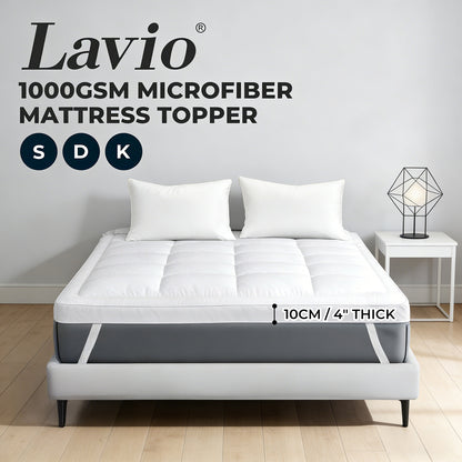 Lavio Thick Mattress Topper Single Double King 10cm Deep Microfibre Washable