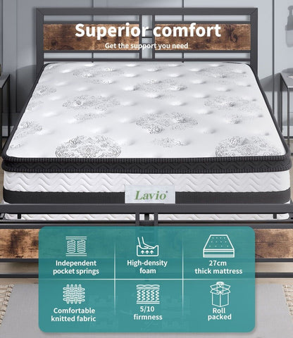 Lavio Sprung Mattress Foam 4FT6 Double Size Bed Top Pocket Firm Soft Luxury