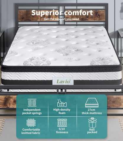 Lavio Sprung Mattress Foam 5Ft King Size Bed Top Pocket Firm Euro Soft Luxury