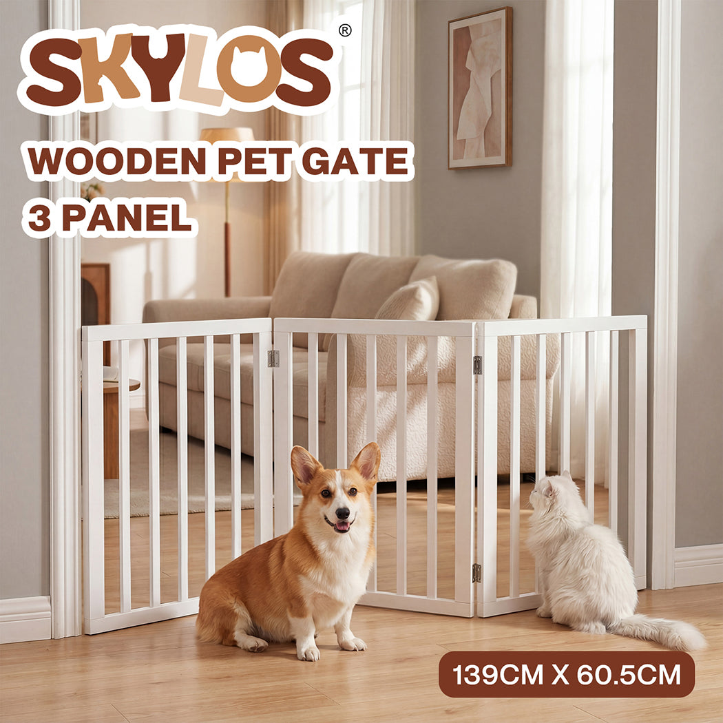 Skylos Pet Gate Wooden Dog Fence Baby Safety Barrier Indoor Stairway Doorway