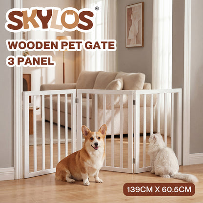 Skylos Pet Gate Wooden Dog Fence Baby Safety Barrier Indoor Stairway Doorway