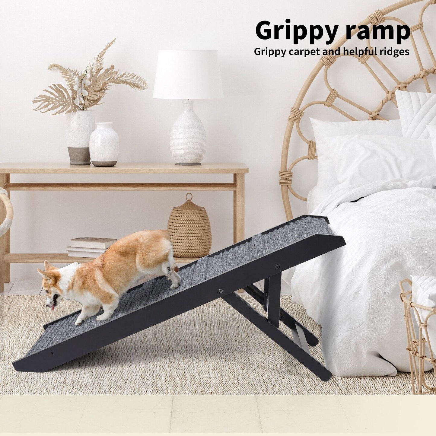 Skylos Folding Dog Ramp 90cm Pet Stair for Bed Sofa 33-45cm Height Adjustable