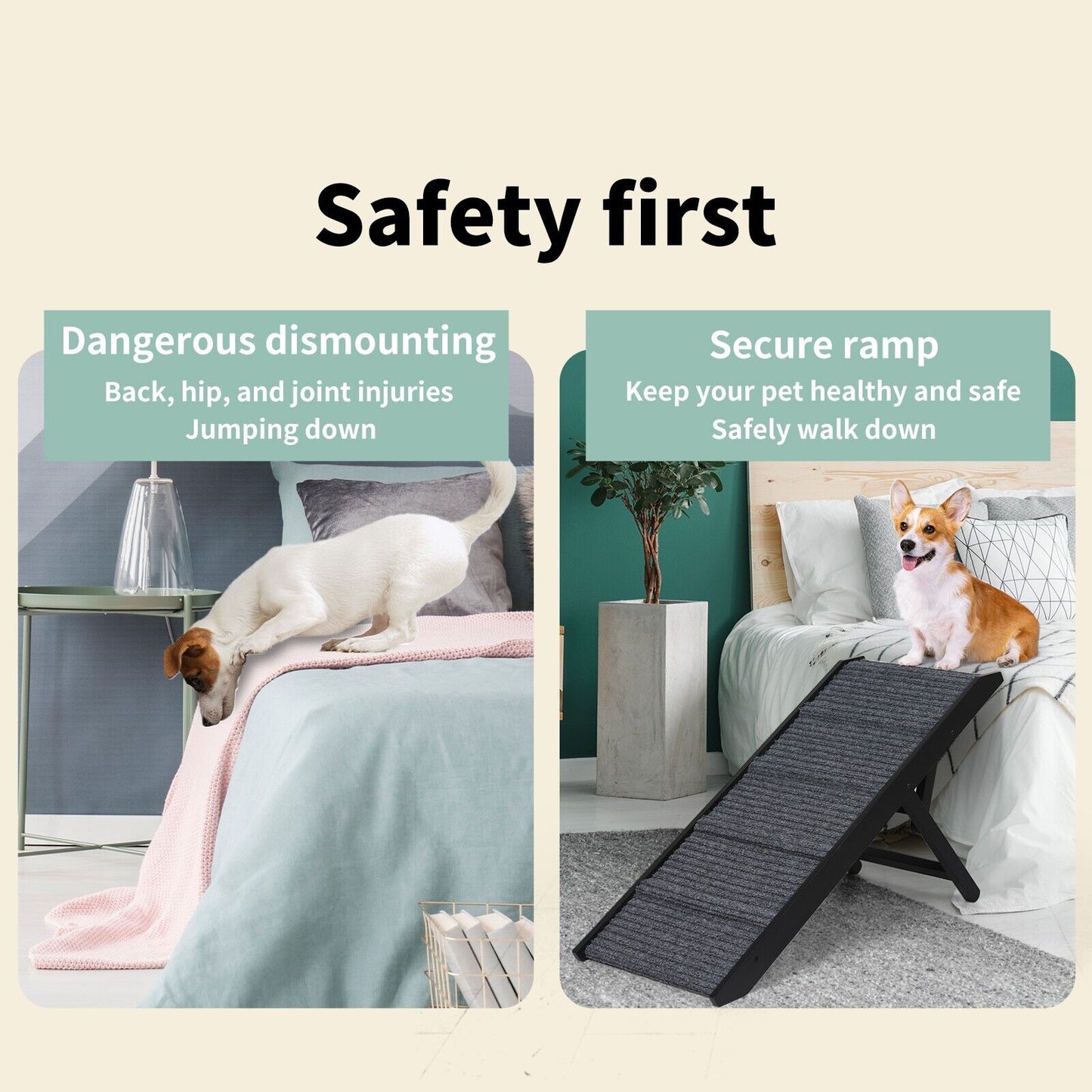 Skylos Folding Dog Ramp 90cm Pet Stair for Bed Sofa 33-45cm Height Adjustable