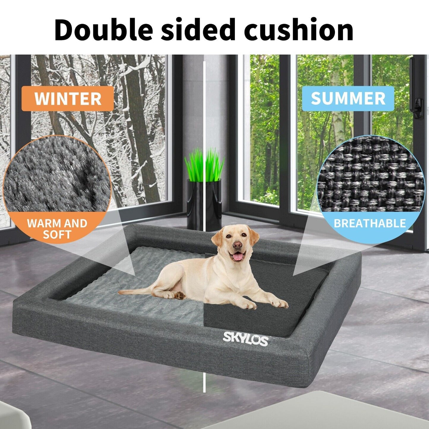 Skylos Pet Dog Calming Bed Memory Foam Orthopedic Removable Cover Extra Large