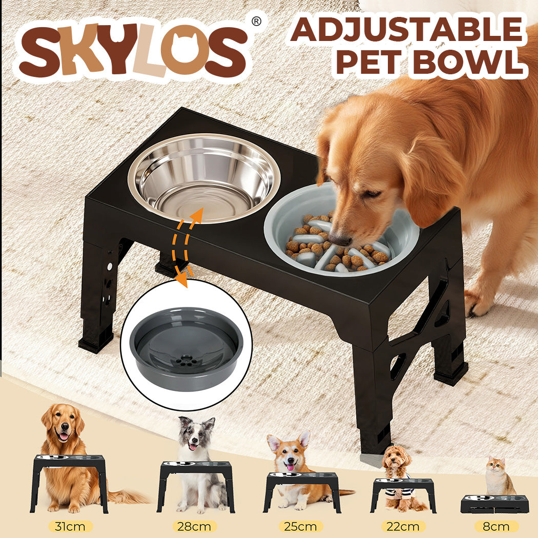 Skylos Elevated Pet Feeder Raised Dog Food Water Feeding Bowl Adjustable Folding