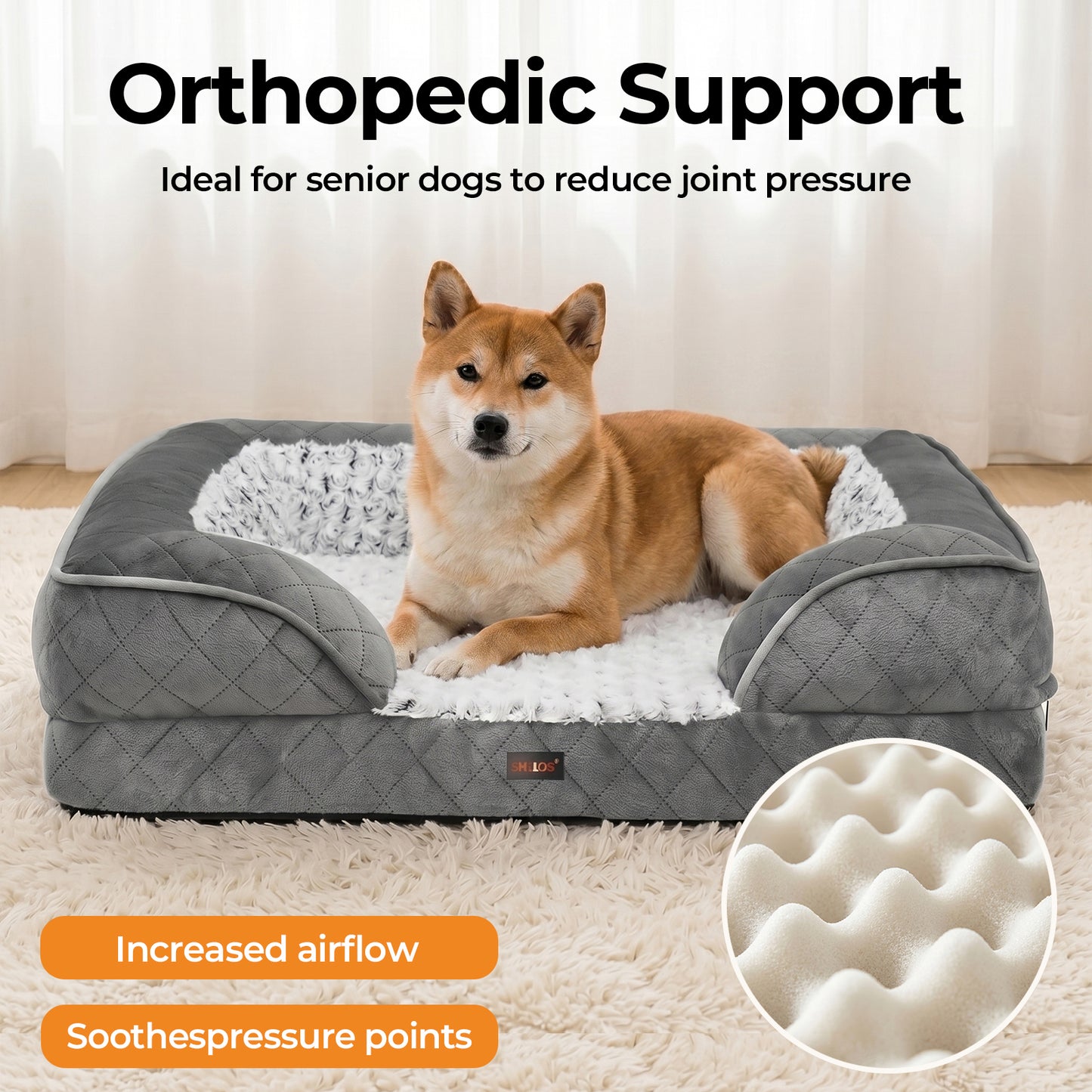 Skylos Orthopedic Pet Bed Dog Memory Foam Cushion Calming Washable Extra Large