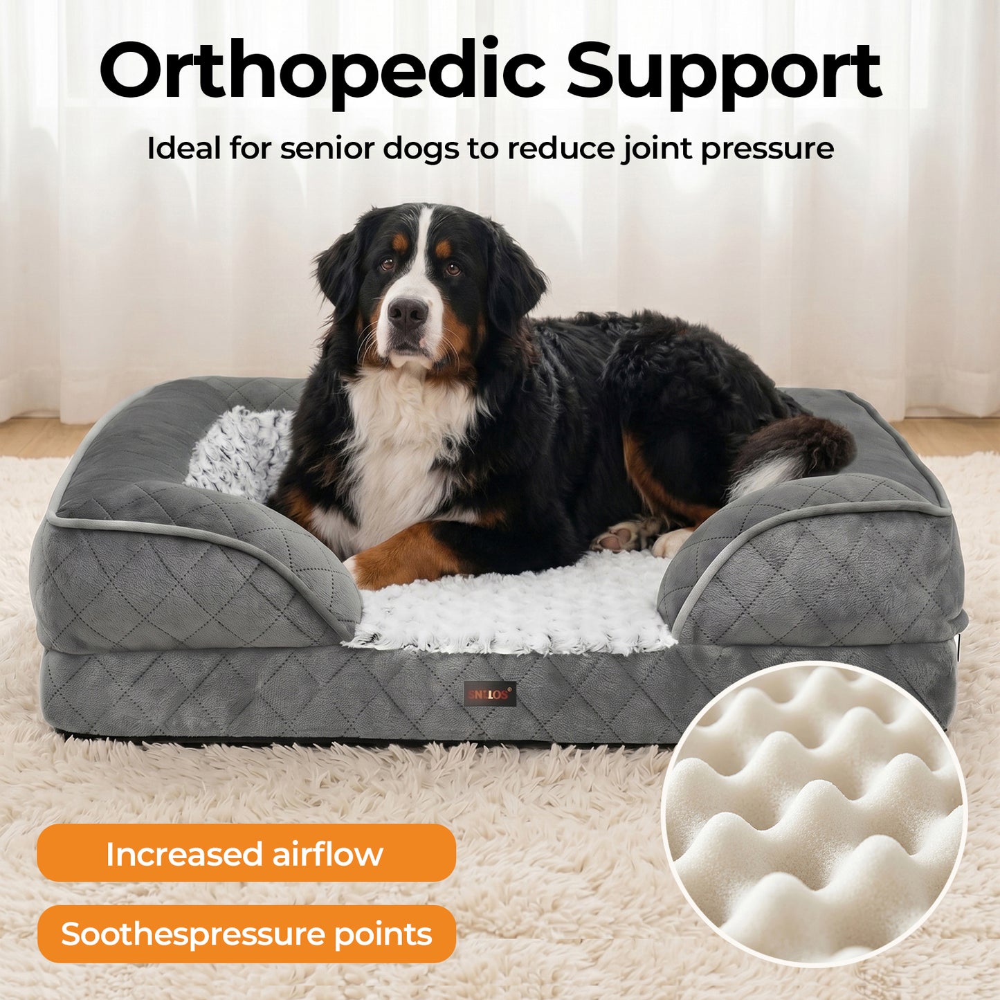 Skylos Orthopedic Dog Bed Memory Foam Pet Mattress Calming Washable Waterproof