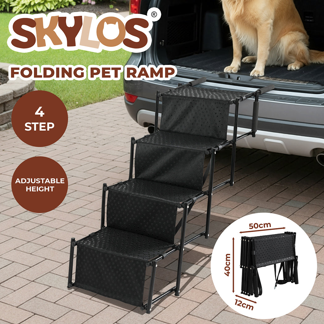 Skylos Pet Stairs Dog Ramp 4 Soft Steps for Car SUV Booster Foldable Portable