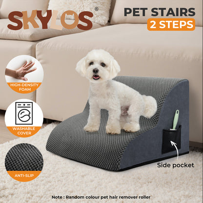 Skylos 2 Step Dog Ramp Pet Stairs for Small Dogs Bed Sofa Foam Non-Slip Washable