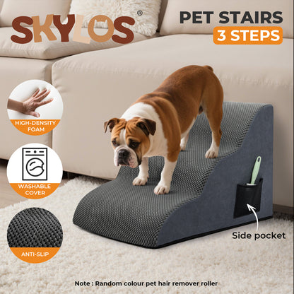 Skylos 3-Step Pet Stair Dog Ramp for Sofa Bed High Density Foam Non-Slip Ladder
