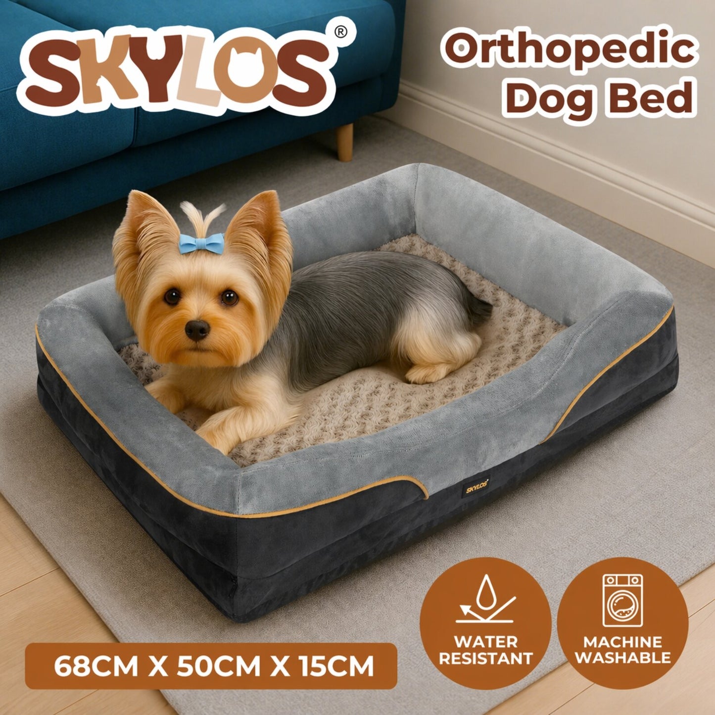 Skylos Orthopaedic Dog Bed Water Resistant Small Pet Cushion Mattress Washable