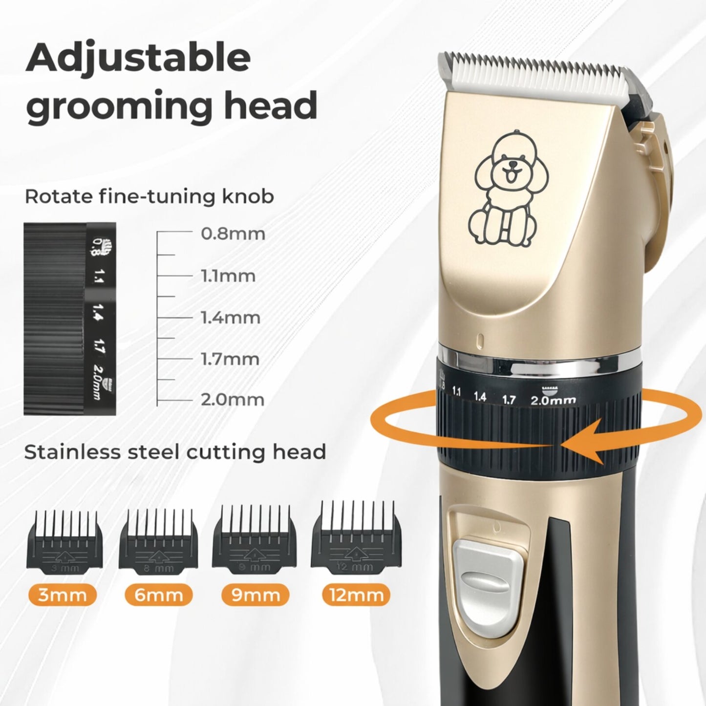 Skylos Pet Clipper Kit Dog Cat Cordless Grooming Set Adjustable Trimmer Quiet