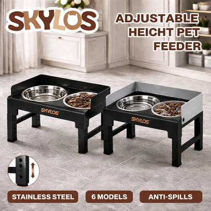 Skylos Dog Bowls Elevated with Stand Stainless Steel Bowl 6 Height Adjustable