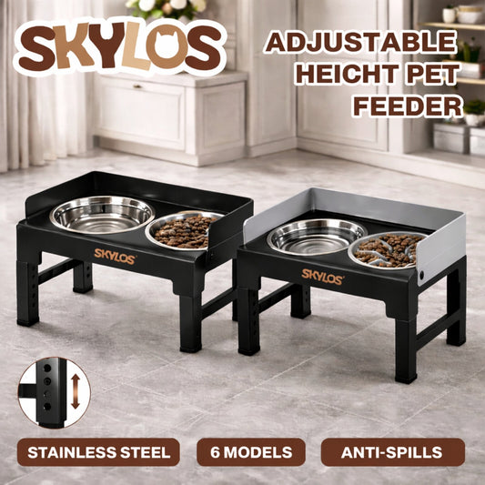 Skylos Dog Bowls Elevated with Stand Stainless Steel Bowl 6 Height Adjustable