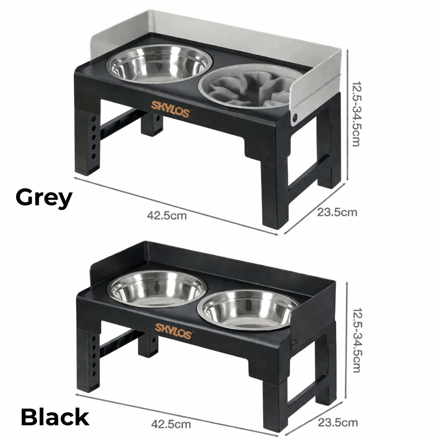 Skylos Dog Bowls Elevated with Stand Stainless Steel Bowl 6 Height Adjustable