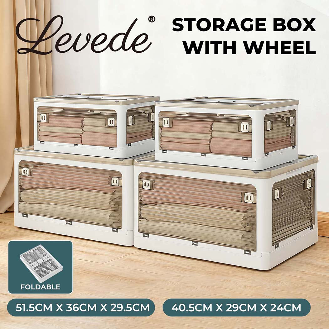 Levede 2x Storage Box Wheeled Container with Lid Folding Clothes Toy Organizer
