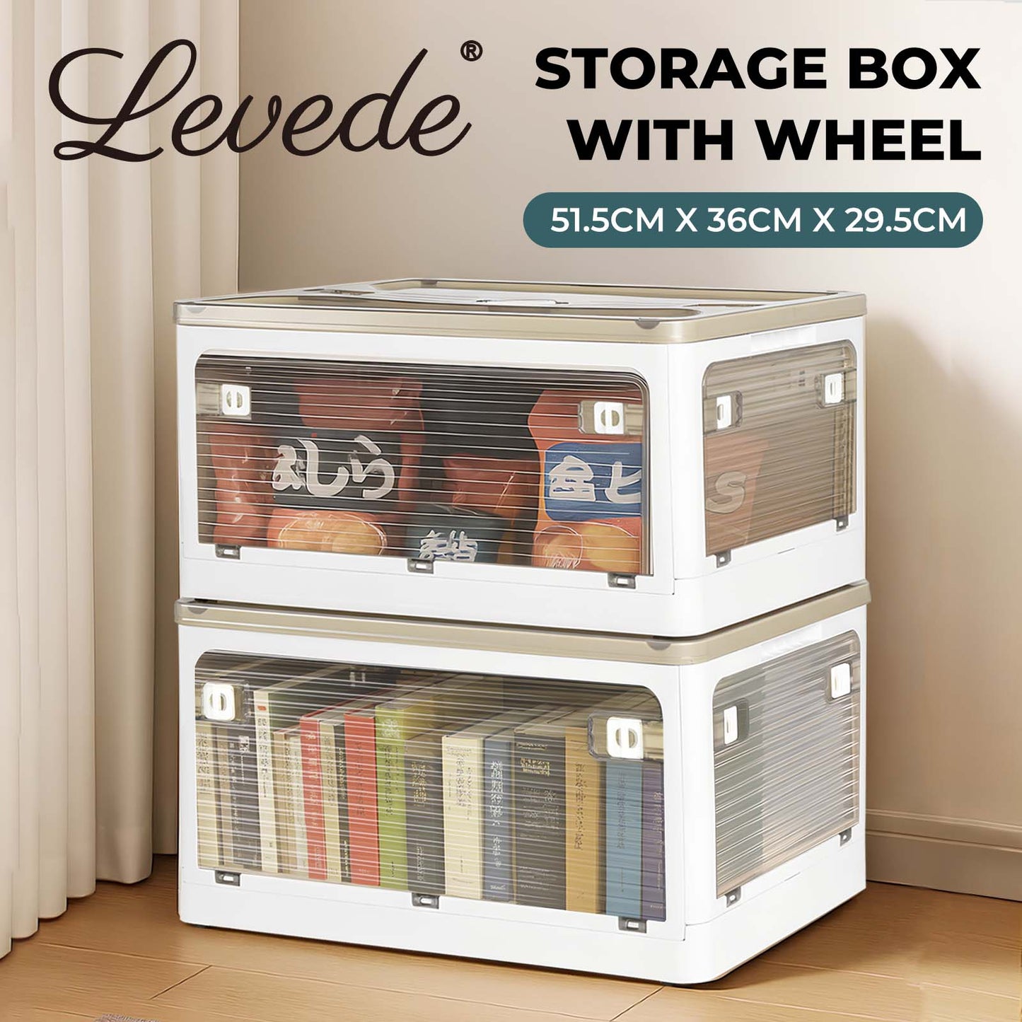 Levede 2X Folding Storage Container Large with Lid Stackable on Wheel Plastic