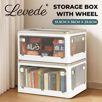 Levede 2X Folding Storage Container Large with Lid Stackable on Wheel Plastic