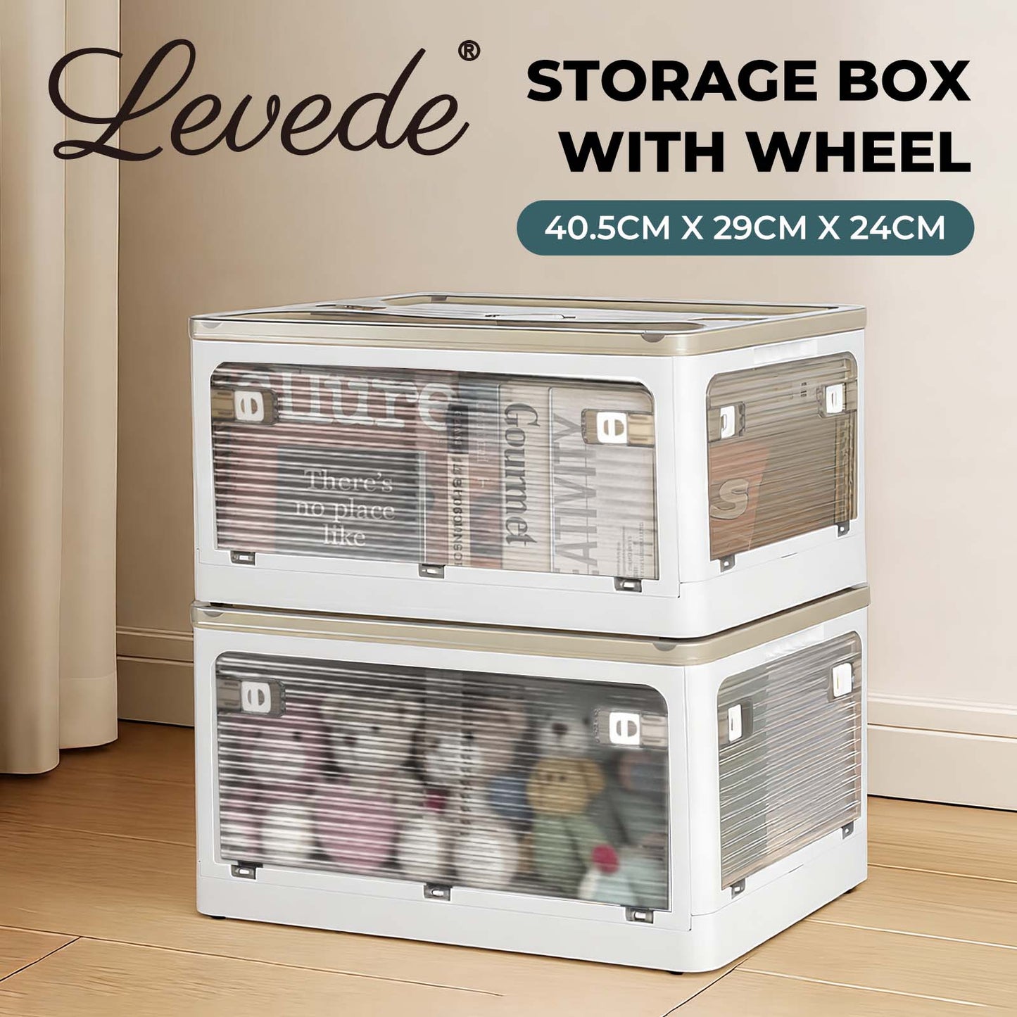 Levede 2x Folding Storage Container Stackable Plastic Clothes Toy Organizer Box