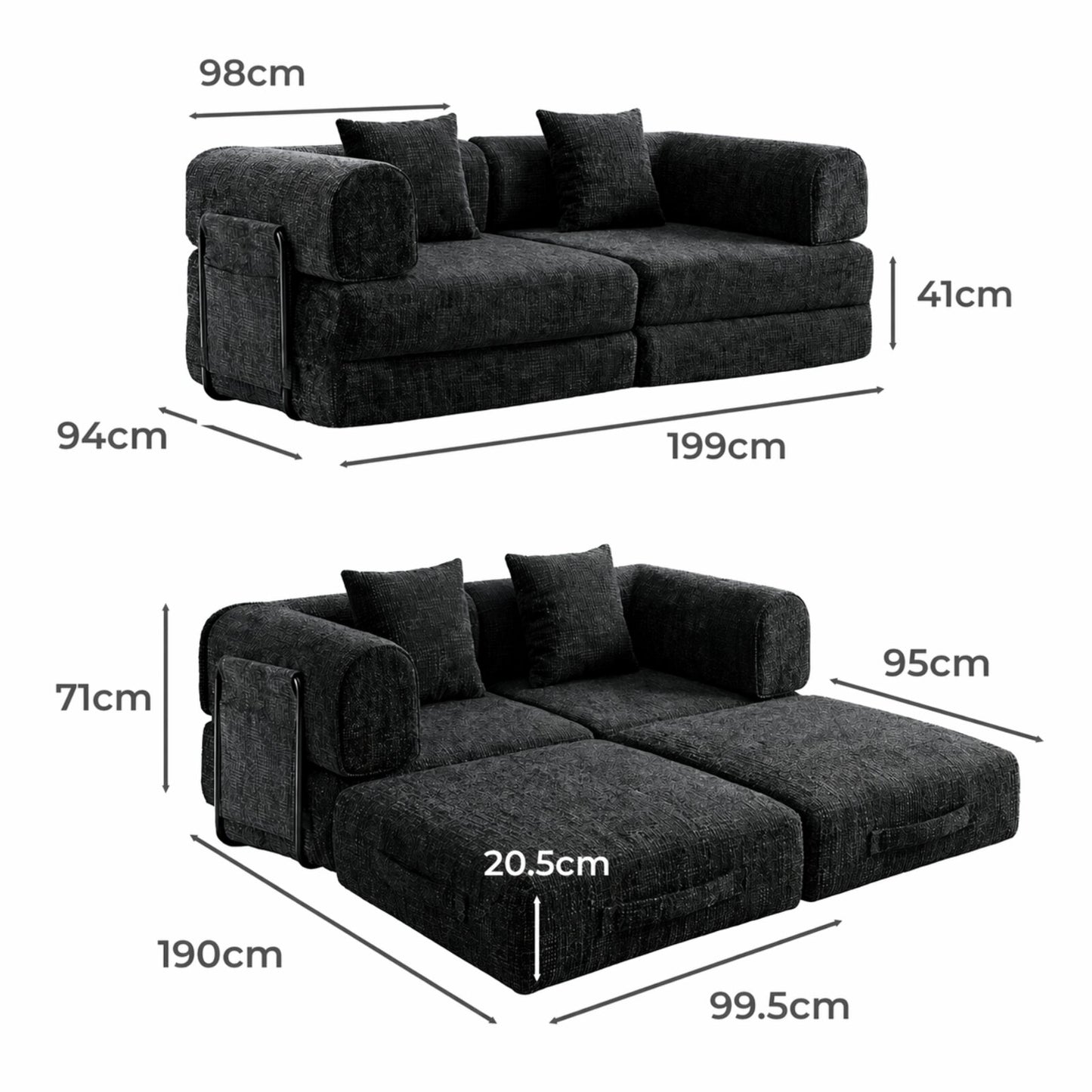 Levede Convertible Sofa Bed Sleeper 2 3 Seater Folding Floor Couch Small Space