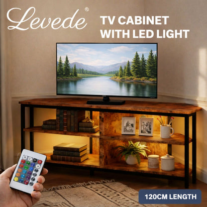 Levede TV Stand Cabinet 55 inch Corner TV Unit Wooden with Light Storage Shelves
