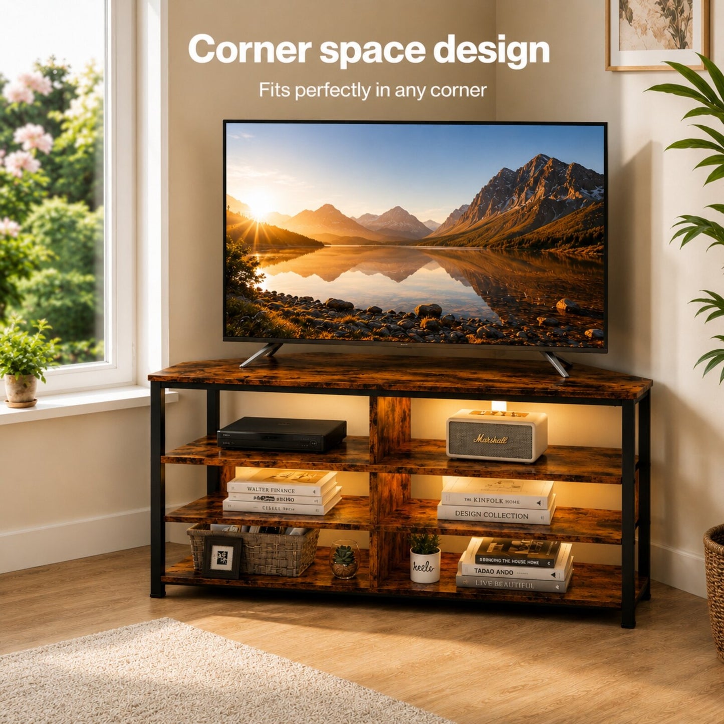 Levede Corner TV Stand 55" LED Cabinet Storage Shelves Remote Cable Management