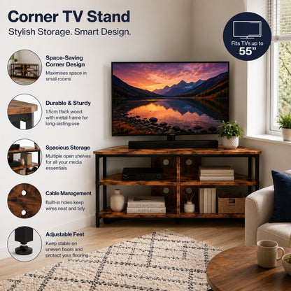 Levede Corner TV Stand 55" LED Cabinet Storage Shelves Remote Cable Management
