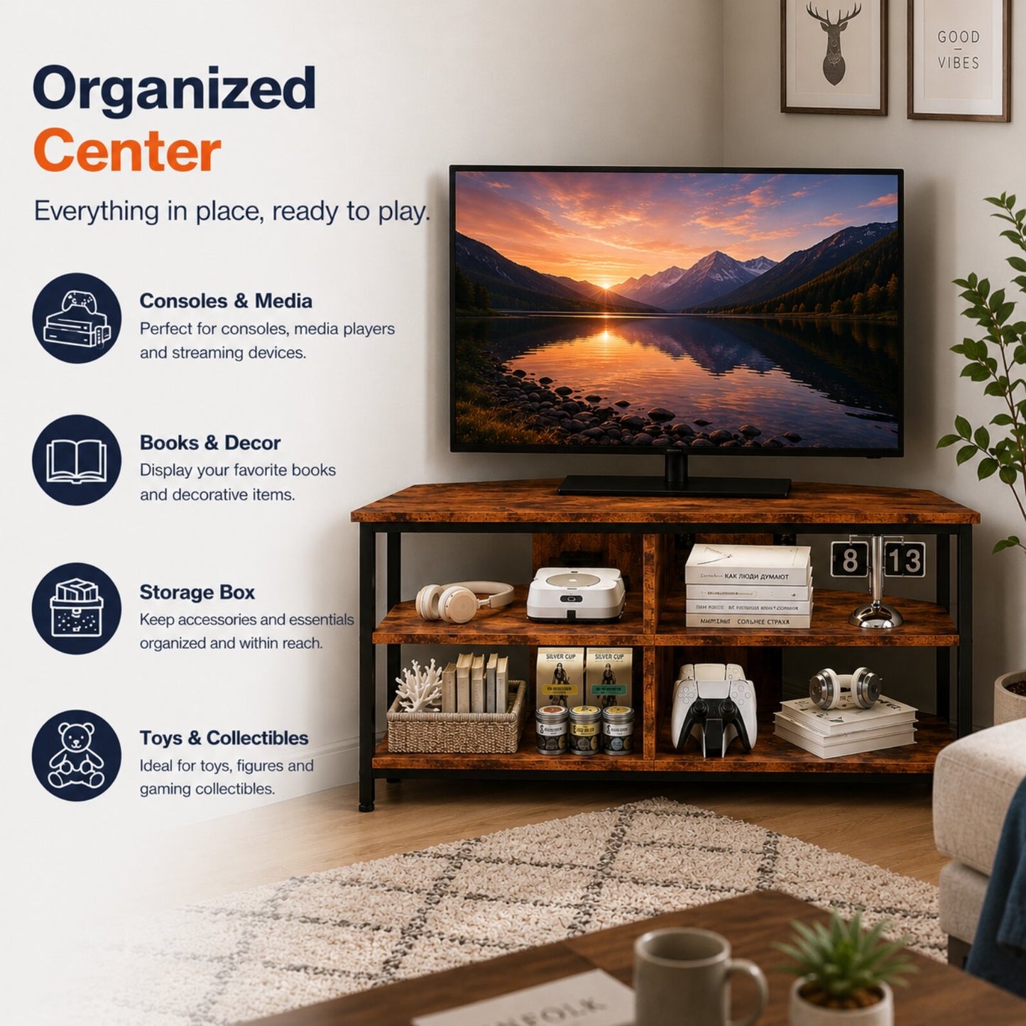 Levede Corner TV Stand 55" LED Cabinet Storage Shelves Remote Cable Management