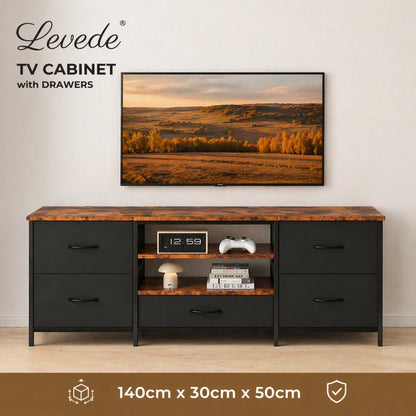 Levede TV Stand Cabinet Entertainment Unit 140cm with 5 Storage Drawers Shelves