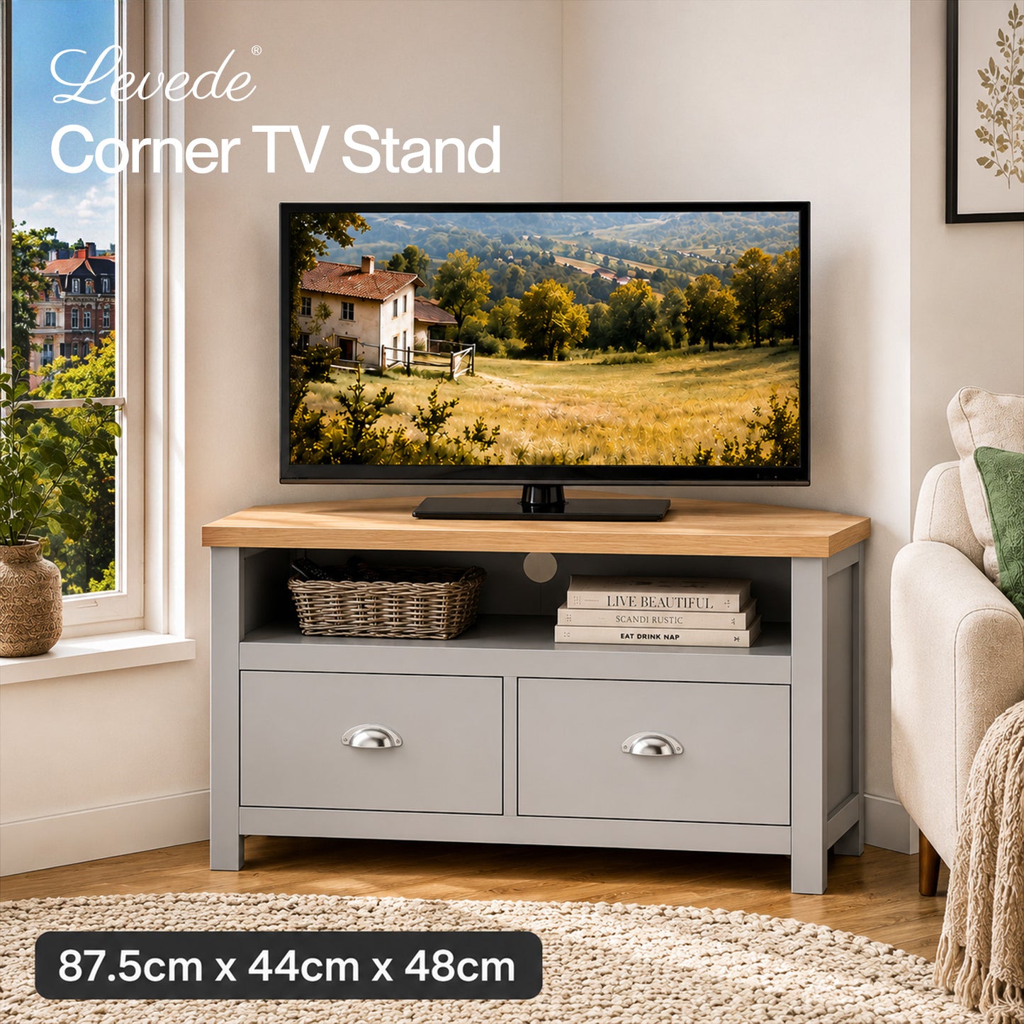 Levede Corner TV Stand Small TV Cabinet with Storage Drawer Entertainment Unit