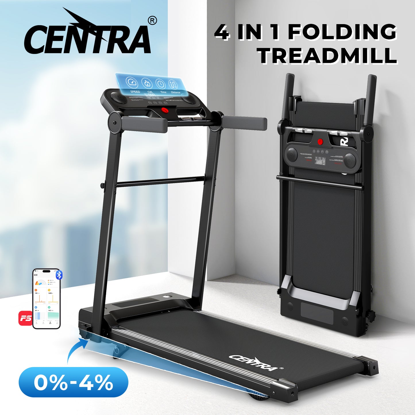 Centra Folding Treadmill for Home Incline Running Machine Walking Pad Bluetooth