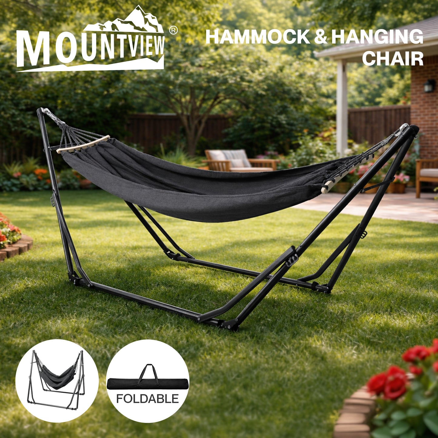 Mountview Foldable Hammock Chair Bed Hanging with Stand Outdoor Camping 200KG