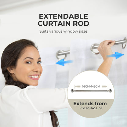 Marlow Steel Curtain Rod Quiet Rail Pole Set Extendable Adjustable Satin Nickel