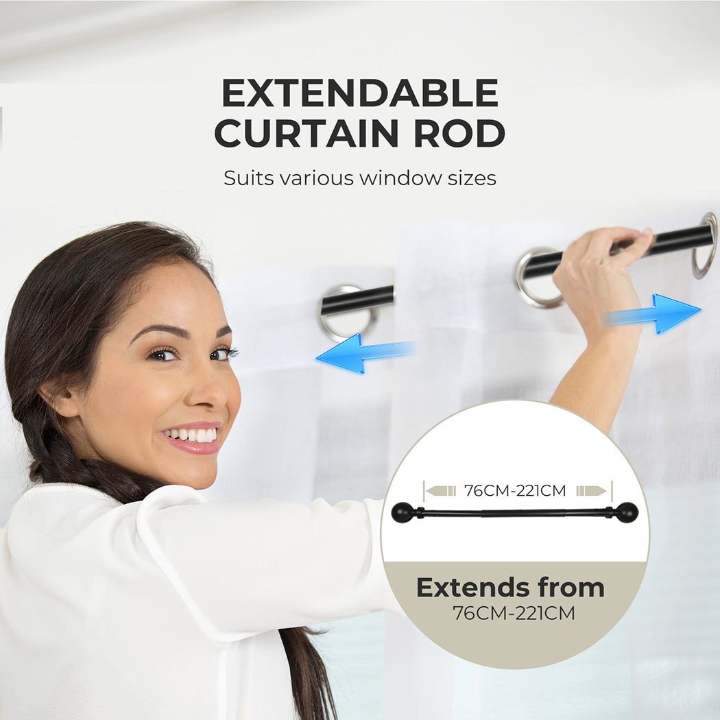 Marlow Steel Curtain Rod Quiet Rail Pole Pommel Set Extendable Adjustable Black