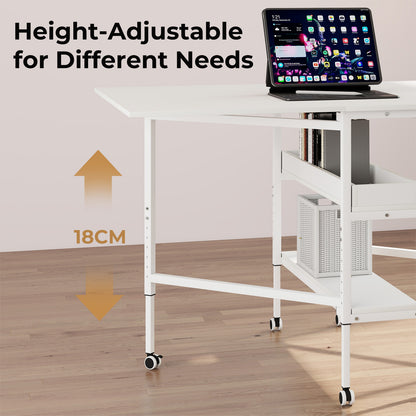 Levede Folding Sewing Table Craft Desk with Storage Lockable Wheels Adjustable