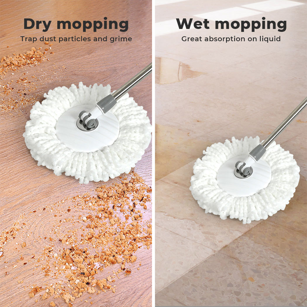 Cleanflo Spin Bucket Set Wet Dry Stainless Steel 360Â° Rotating 2 Floor Mop Head