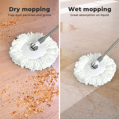 Cleanflo Spin Bucket Set Wet Dry Stainless Steel 360Â° Rotating 2 Floor Mop Head
