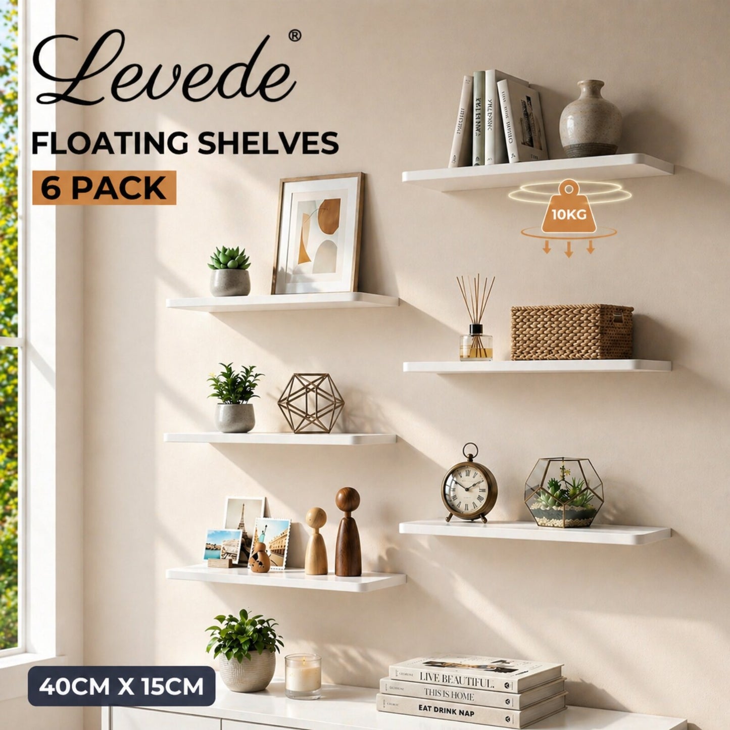 Levede Floating Shelves Heavy Duty 6 Pack Wall Storage Shelf for Living Room